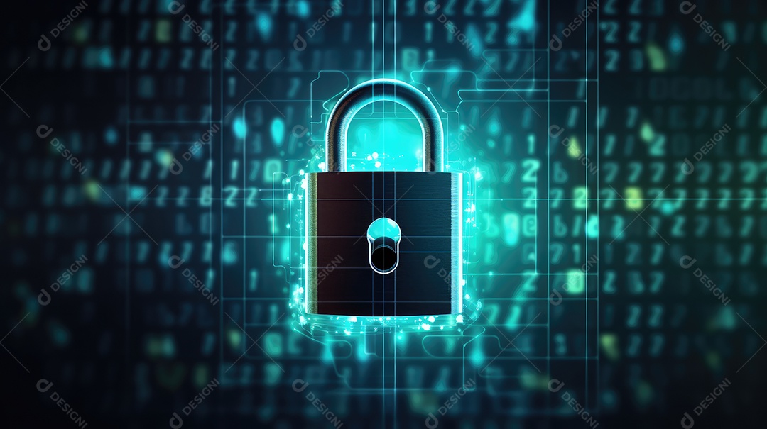 Conceito de segurança cibernética. Cadeado fechado na tela do laptop