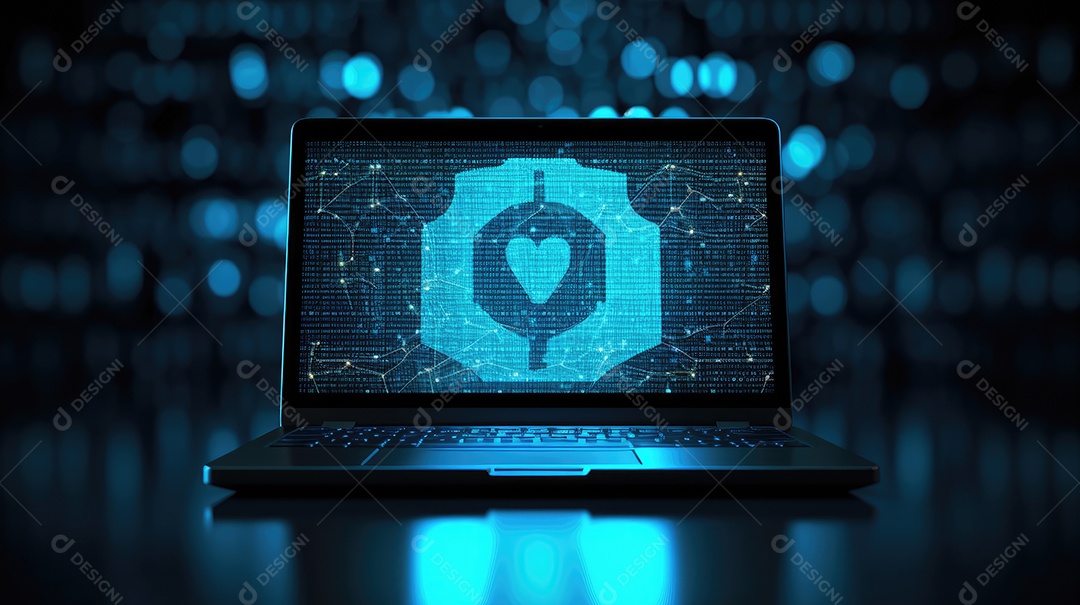 Conceito de segurança cibernética. Cadeado fechado na tela do laptop