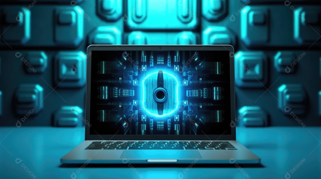 Conceito de segurança cibernética. Cadeado fechado na tela do laptop