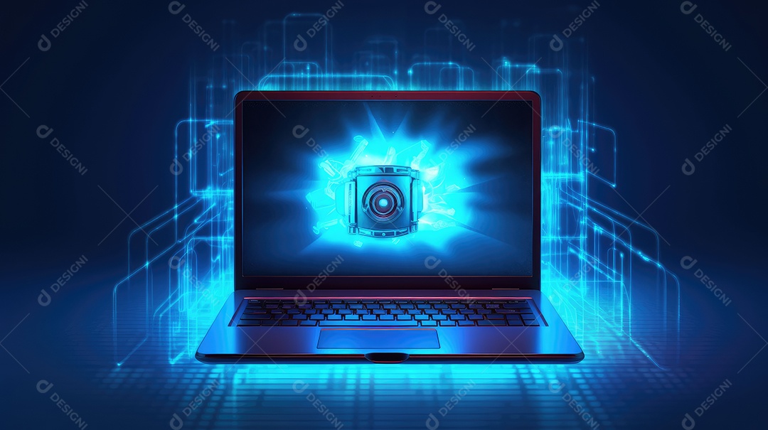 Conceito de segurança cibernética. Cadeado fechado na tela do laptop