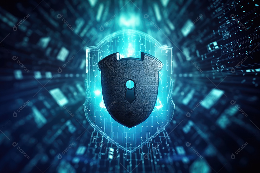 Conceito de segurança cibernética com cadeado no fundo do circuito