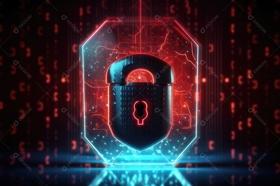 Conceito de segurança cibernética com cadeado no fundo do circuito