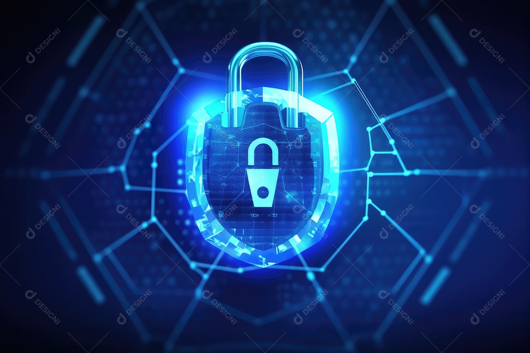 Conceito de segurança cibernética. Cadeado fechado na tela do laptop
