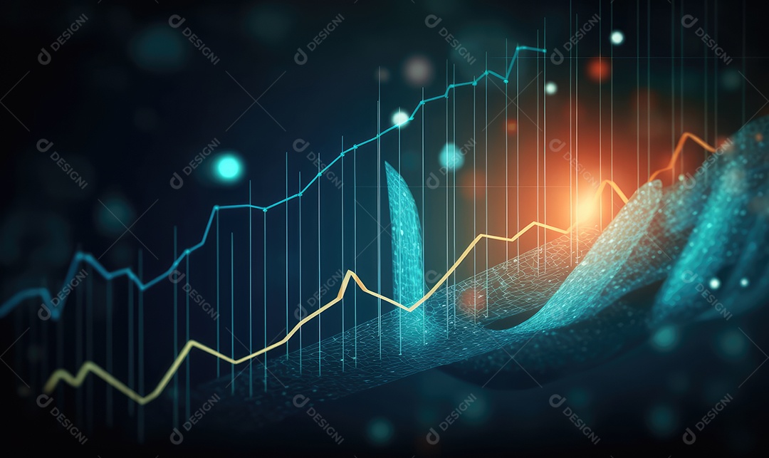 Gráfico do mercado de ações financeiro e gráfico de velas em fundo abstrato. Dupla exposição