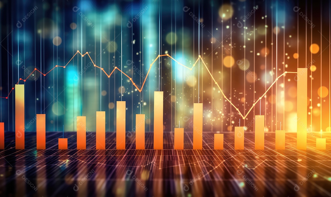 Gráfico do mercado de ações financeiro e gráfico de velas em fundo abstrato. Dupla exposição