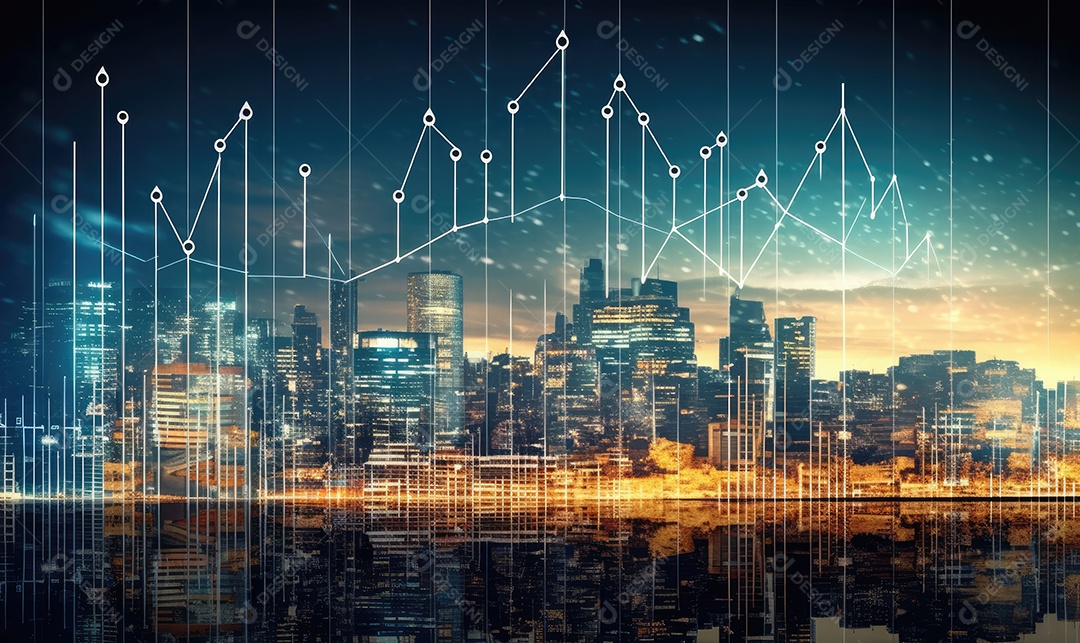 Gráfico do mercado de ações financeiro e gráfico de velas em fundo abstrato. Dupla exposição
