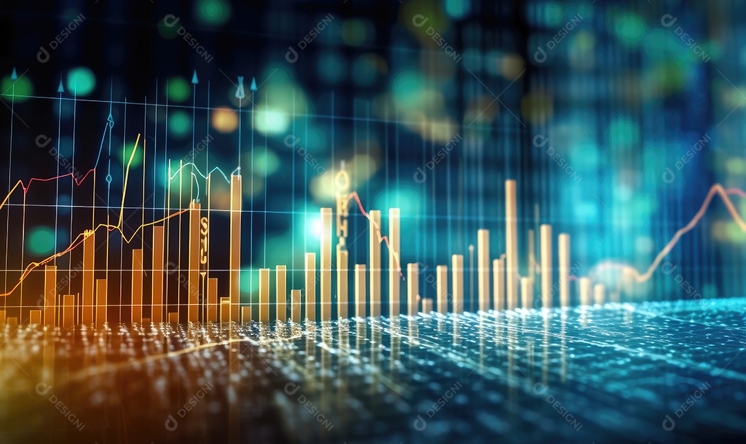 Gráfico do mercado de ações financeiro e gráfico de velas em fundo abstrato. Dupla exposição