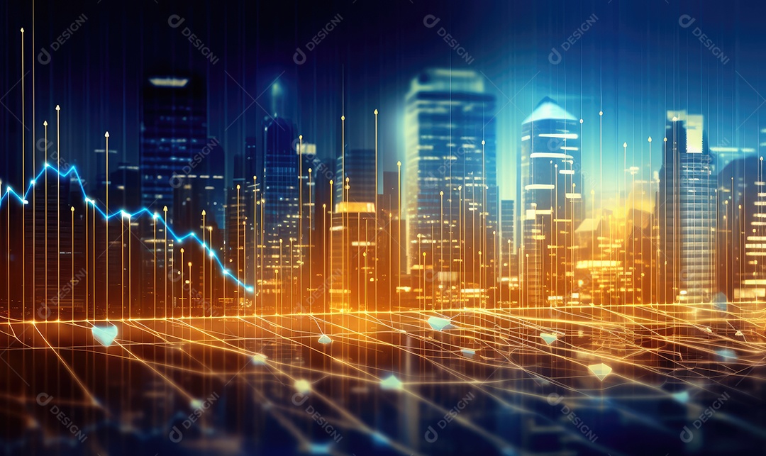 Gráfico do mercado de ações financeiro e gráfico de velas em fundo abstrato. Dupla exposição