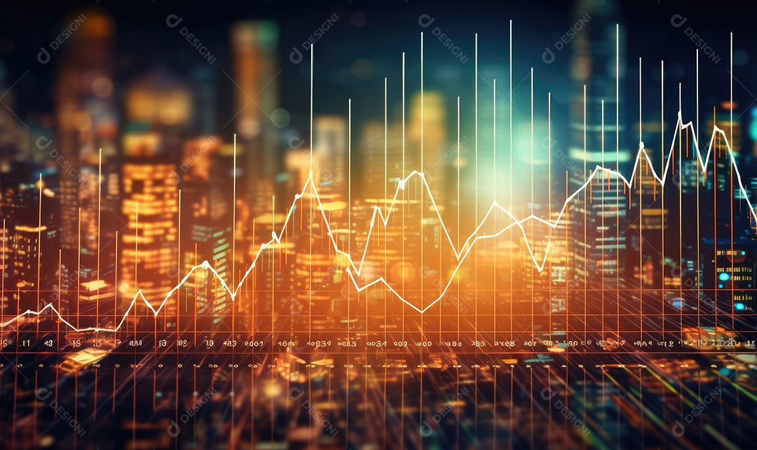 Gráfico do mercado de ações financeiro e gráfico de velas em fundo abstrato. Dupla exposição