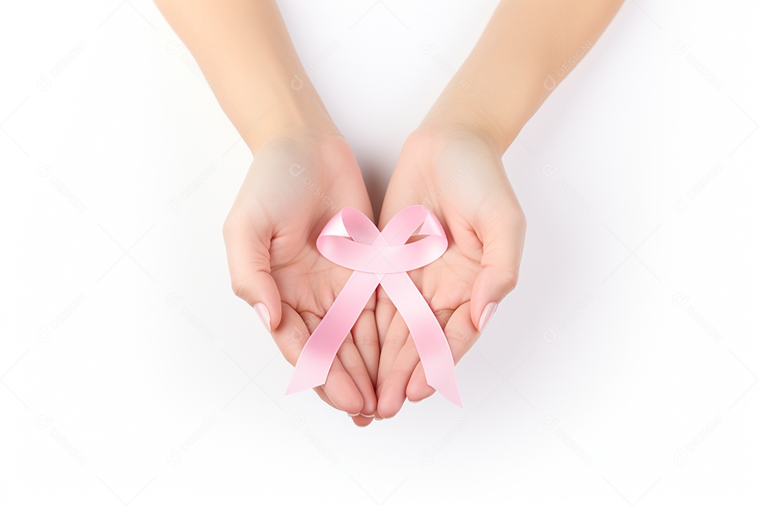 Fitas cor de rosa em fundo branco, conscientização do outubro rosa