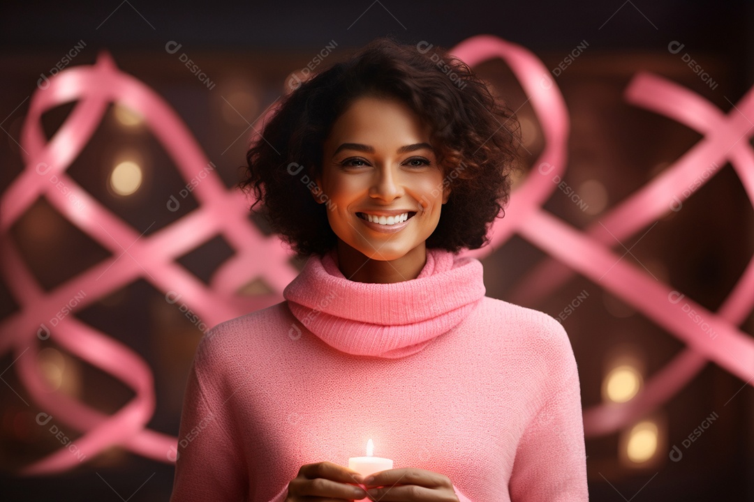Mulher com camisa rosa para conscientização de outubro rosa