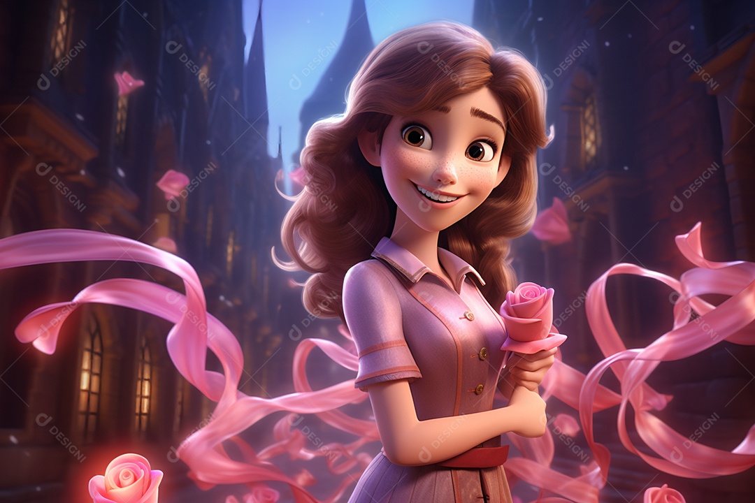 Ilustração menina com vestido rosa para conscientização do outubro rosa