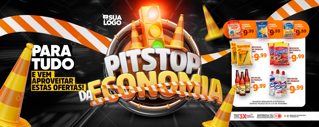 Banner Pitstop Da Economia Supermercado Social Media PSD Editável