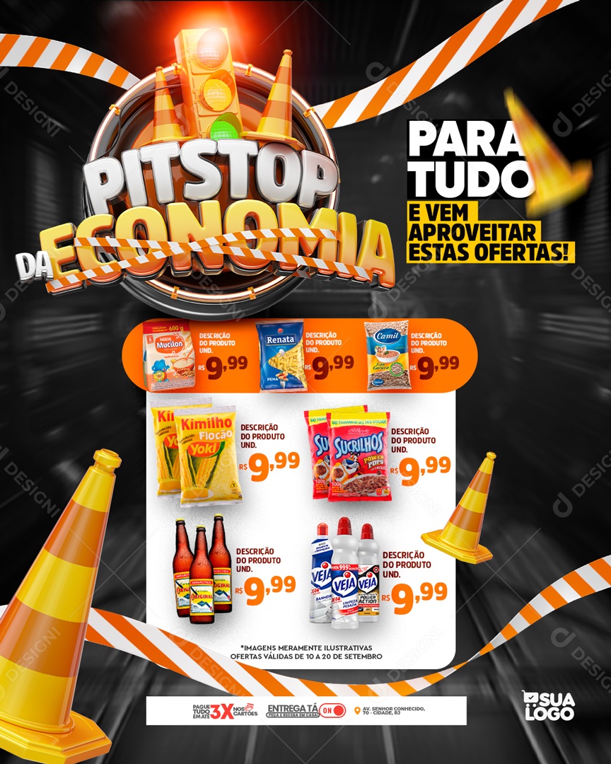 Social Media Encarte Pitstop Da Economia Supermercado PSD Editável