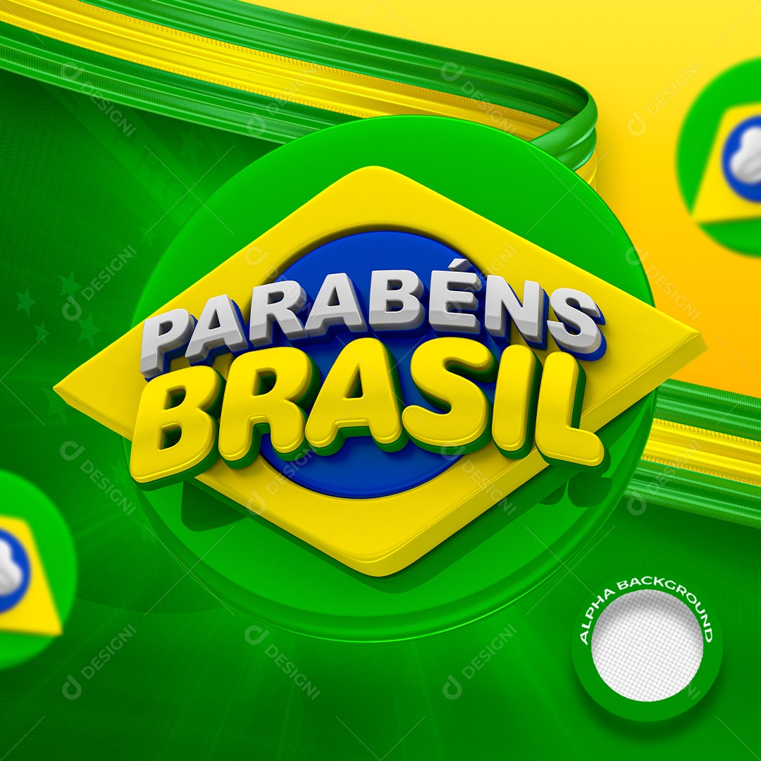 Selo 3D Parabéns Brasil Para Composição PSD