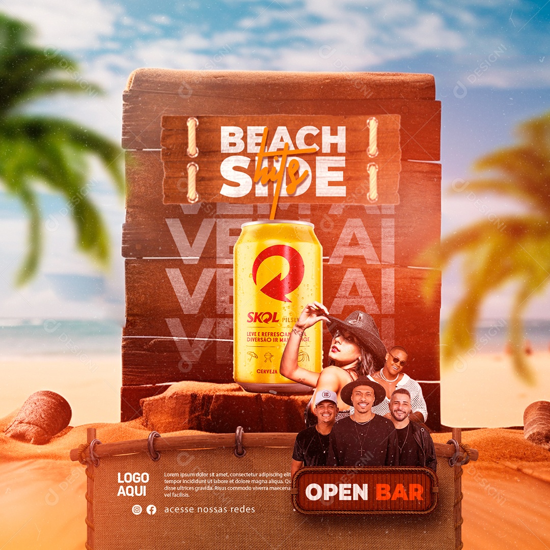 Vem aí Beach Side Hits Flyer Cerveja Skol Social Media PSD Editável