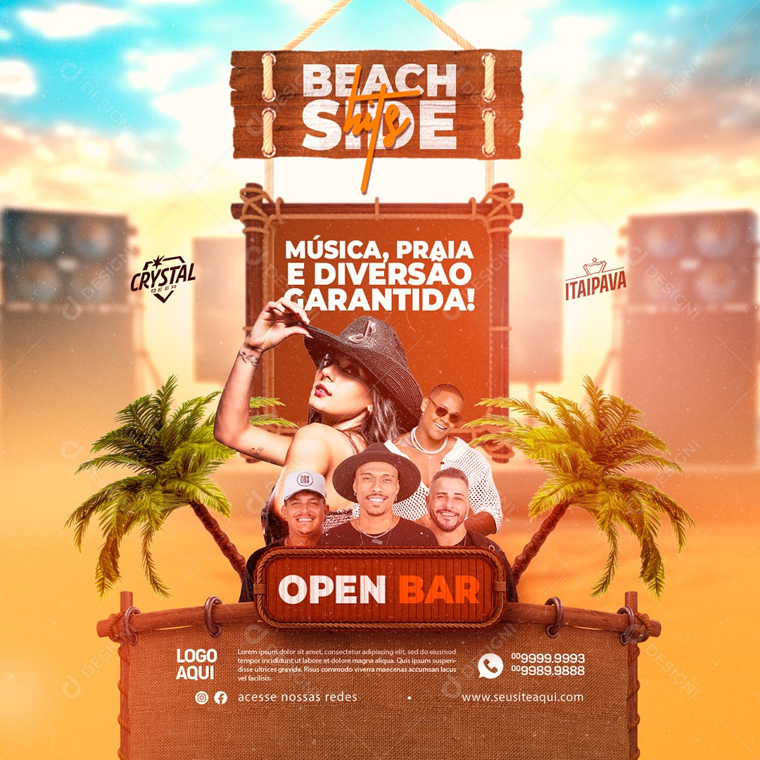 Beach Side Hits Flyer Música Praia e Diversão Garantida Social Media PSD Editável