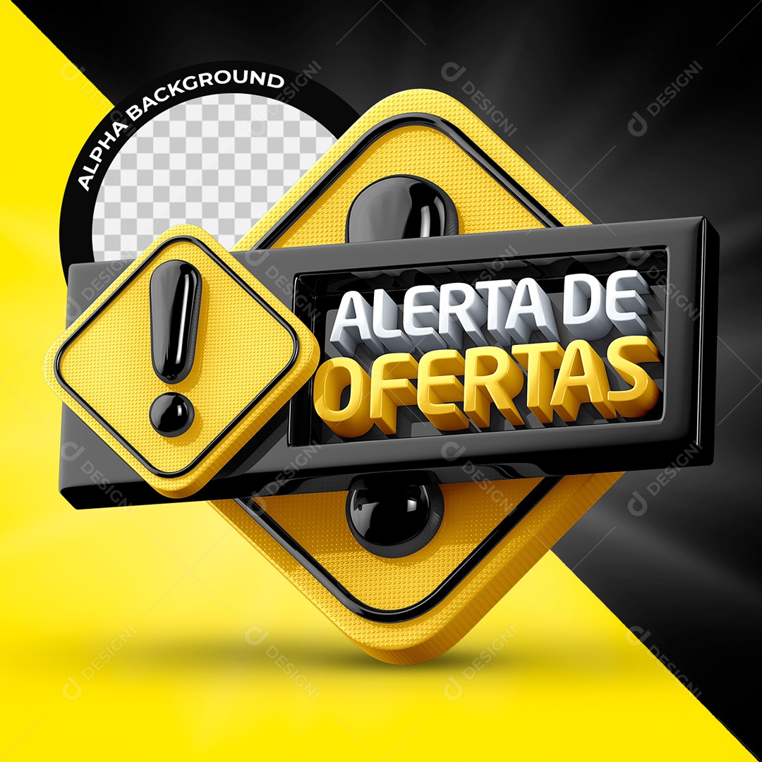 Alerta de Ofertas Selo 3D Dourado e Preto para Composição PSD