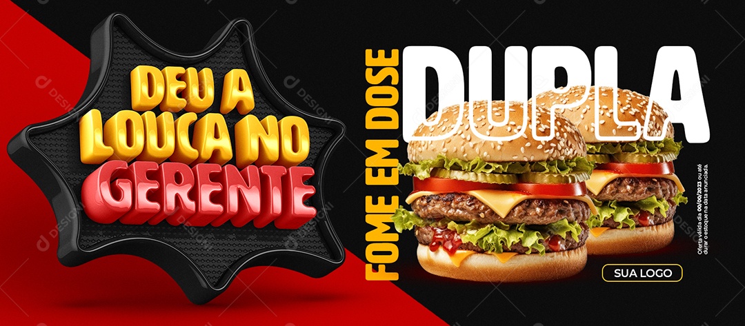 Banner Deu a Louca no Gerente Hamburgueria Fome em Dose Dupla Social Media PSD Editável