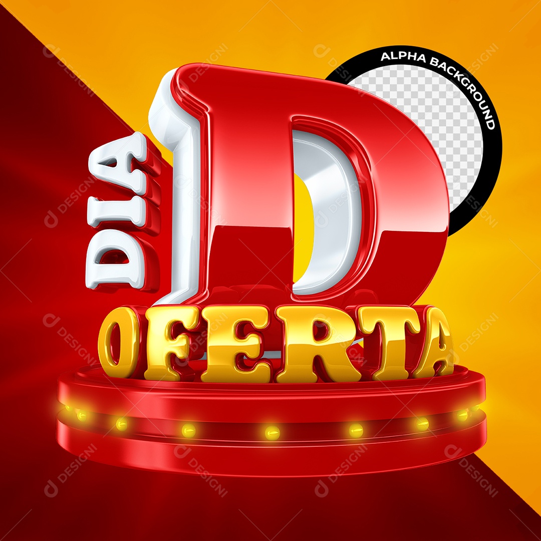 Dia D Oferta Selo 3D Vermelho e Dourado para Composição PSD