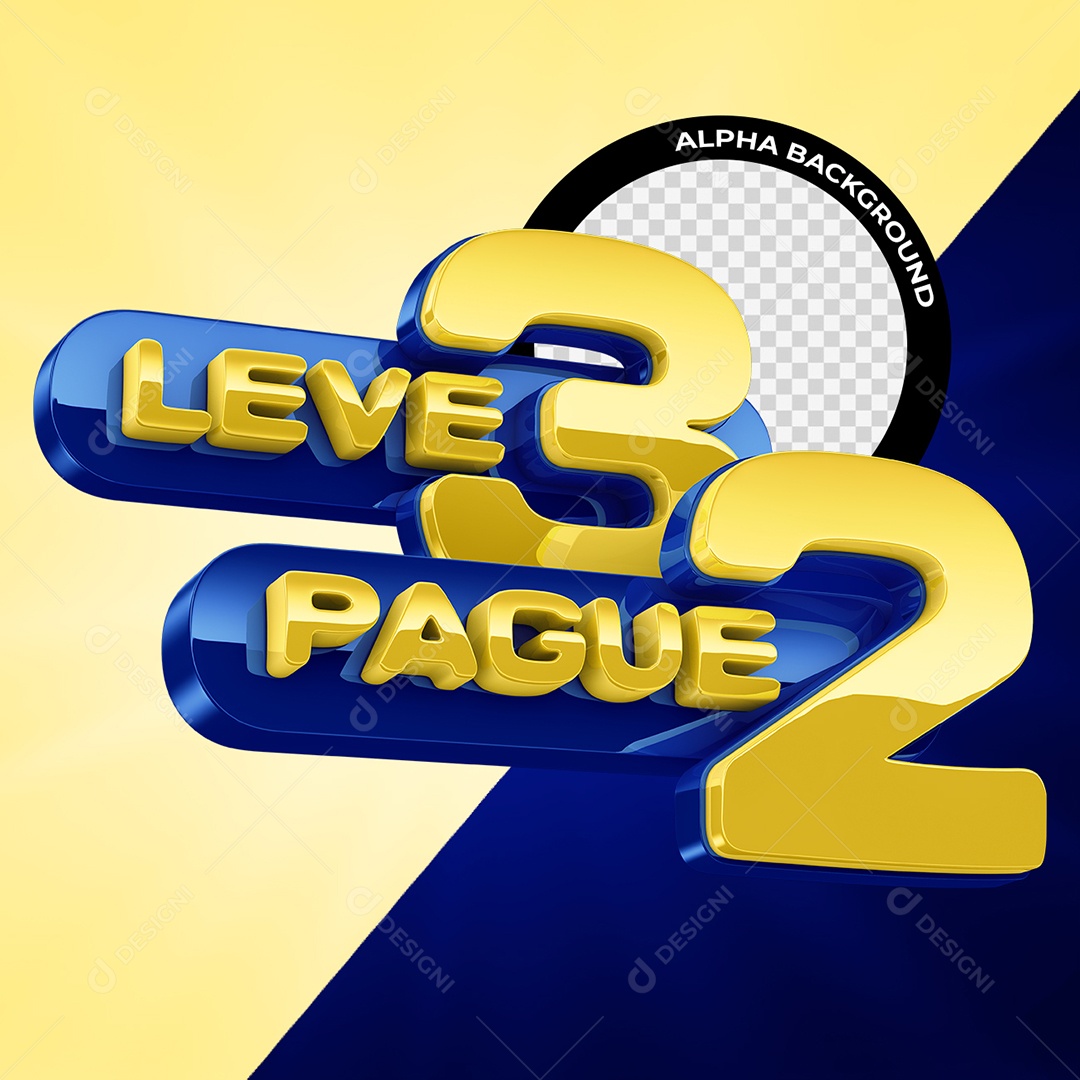 Leve 3 Pague 2 Selo 3D Azul e Dourado para Composição PSD