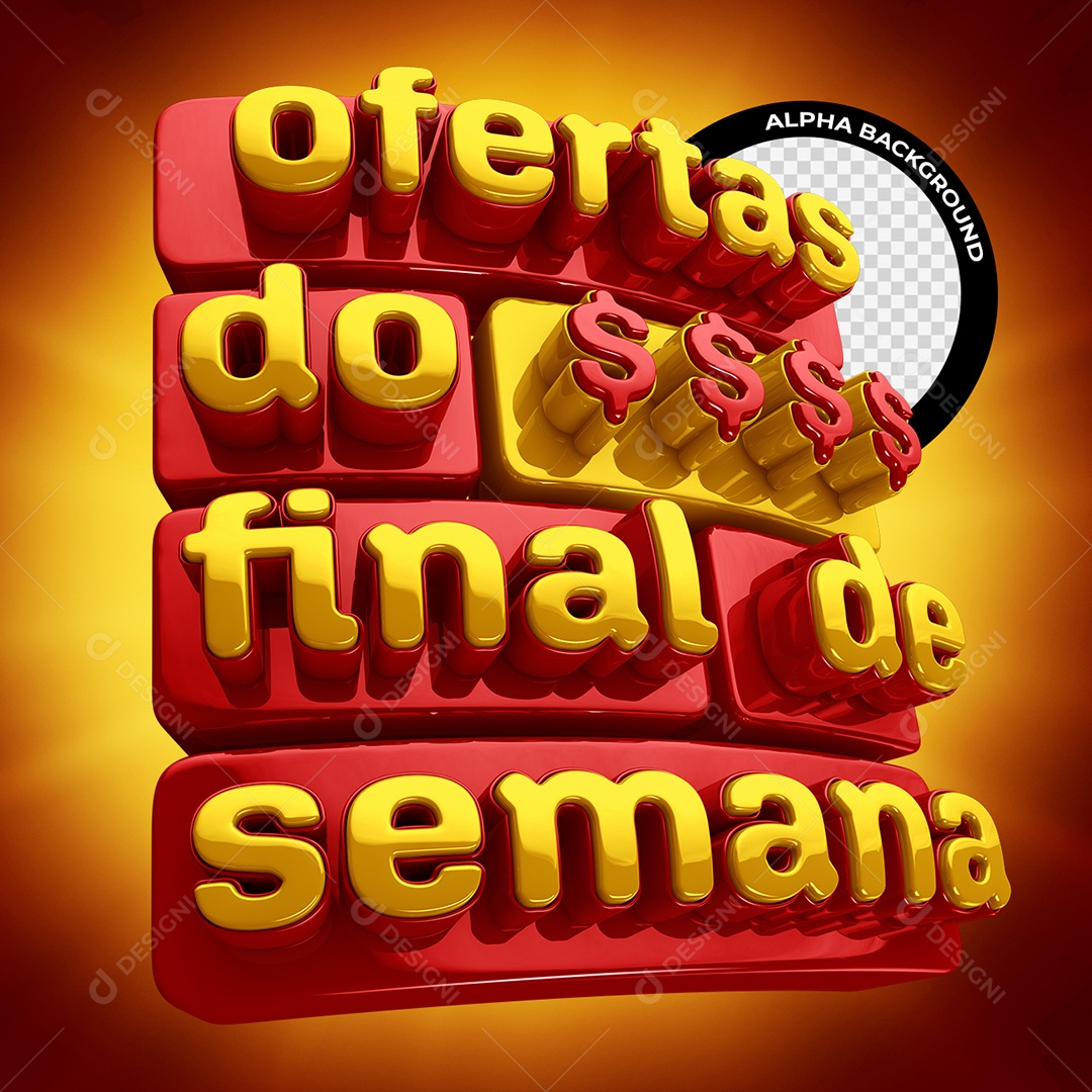 Ofertas do Final de Semana Selo 3D Vermelho e Dourado para Composição PSD