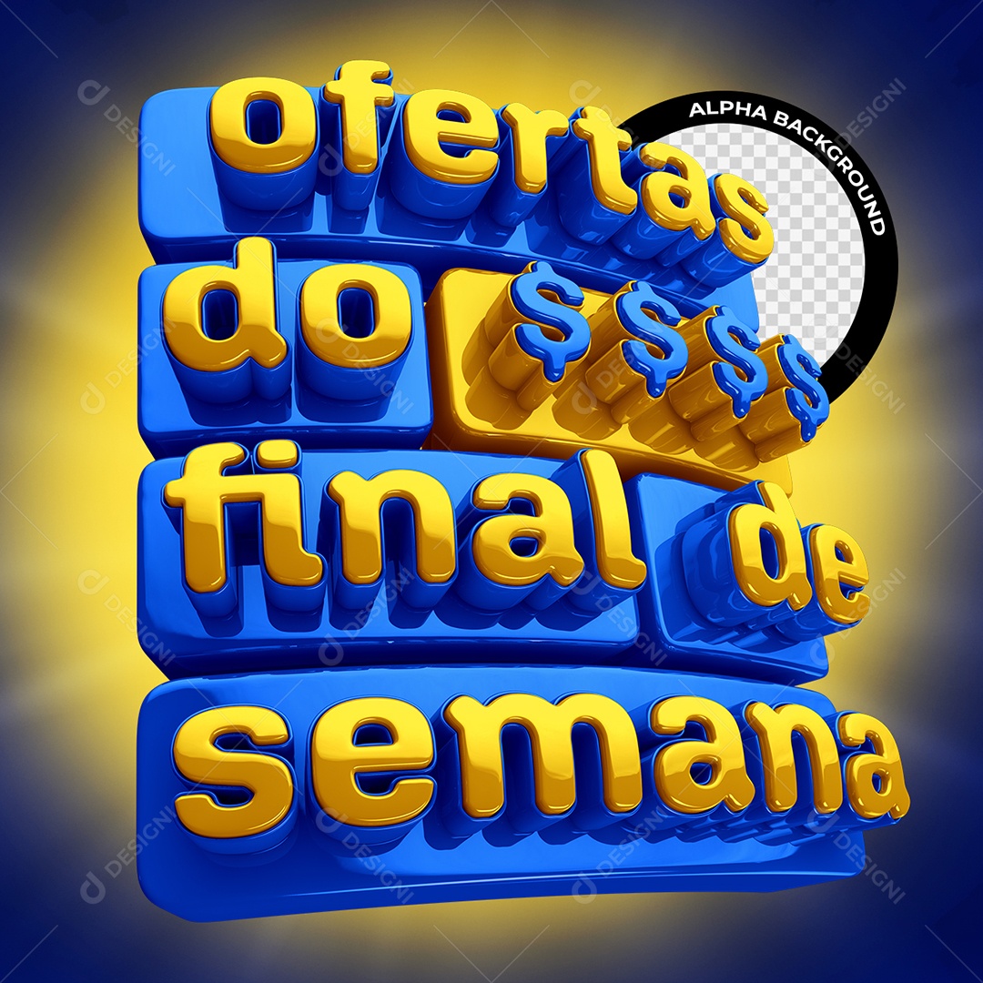 Ofertas do Final de Semana Selo 3D Azul e Dourado para Composição PSD