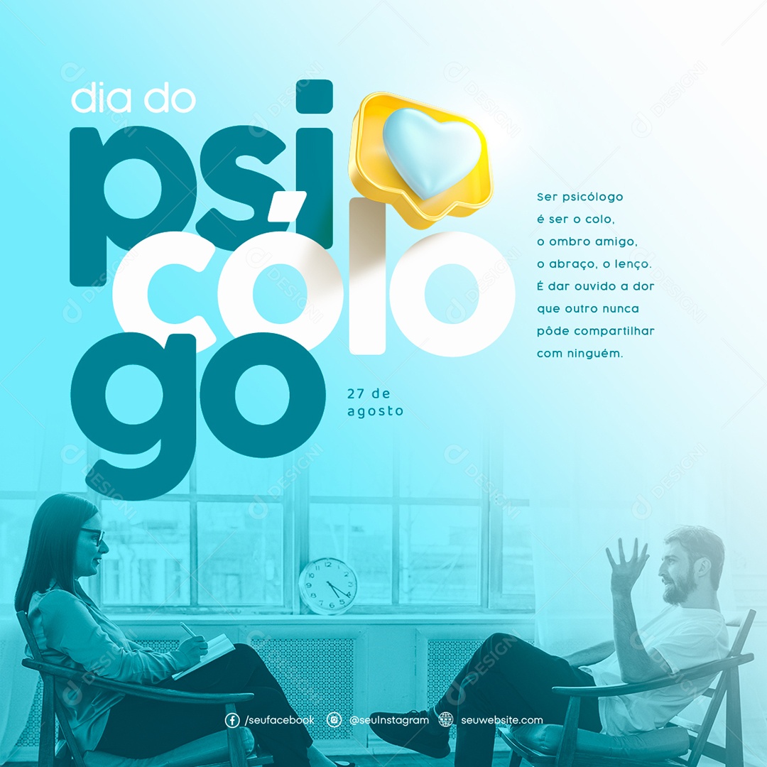 Social Media 27 de Agosto Dia Do Psicólogo PSD Editável