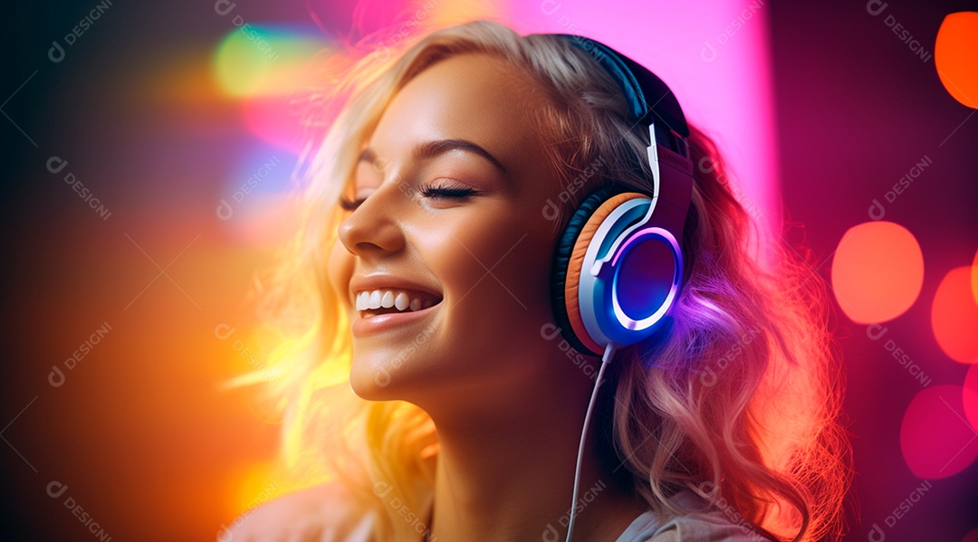 Fotografia de Jovem usando fones de ouvido curtindo música