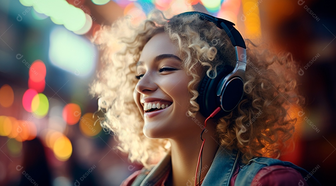 Fotografia de Jovem usando fones de ouvido curtindo música