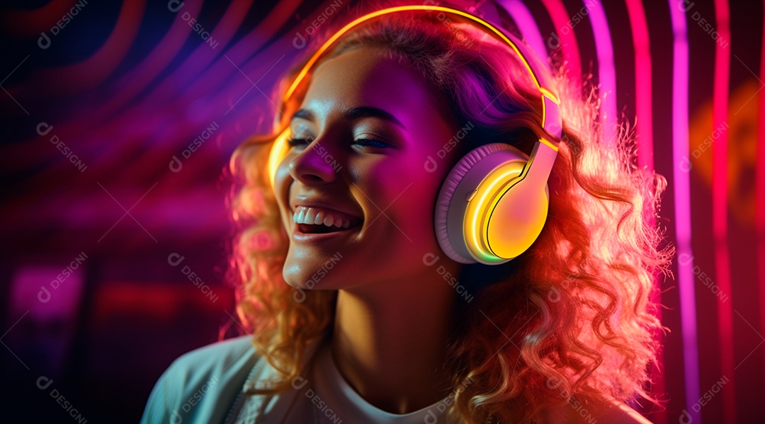 Fotografia de Jovem usando fones de ouvido curtindo música