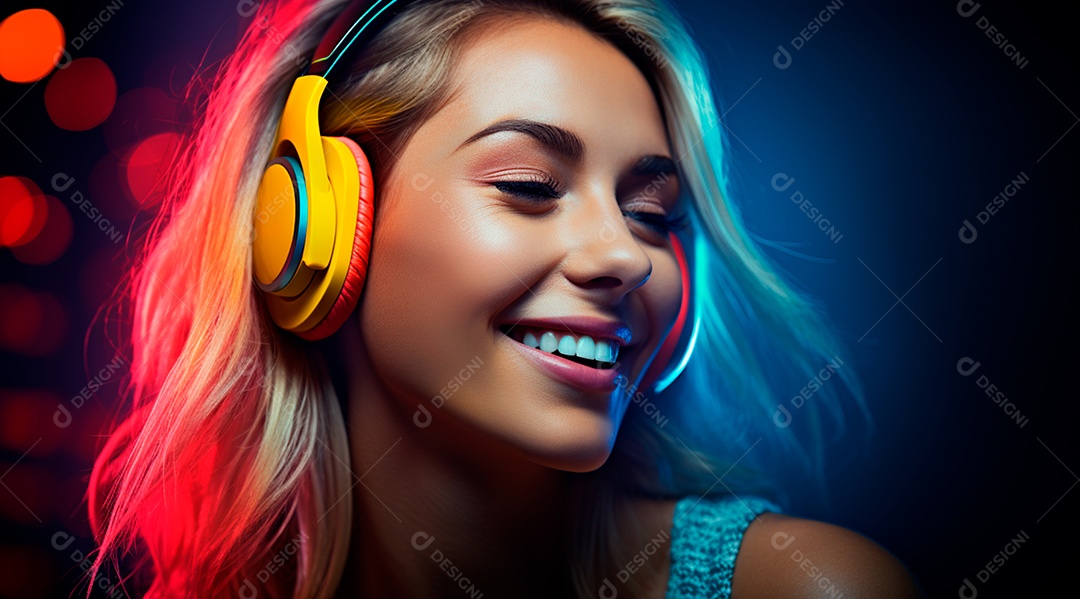 Fotografia de Jovem usando fones de ouvido curtindo música