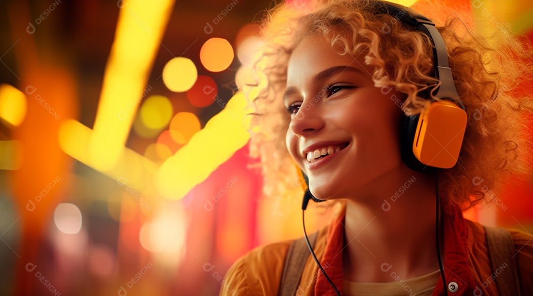 Fotografia de Jovem usando fones de ouvido curtindo música