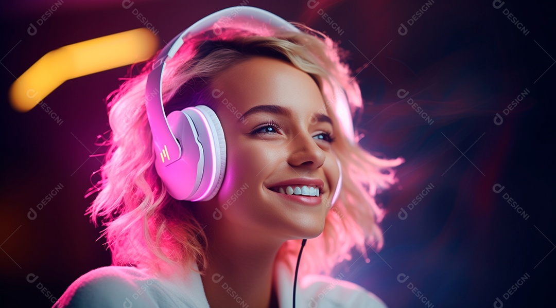 Fotografia de Jovem usando fones de ouvido curtindo música