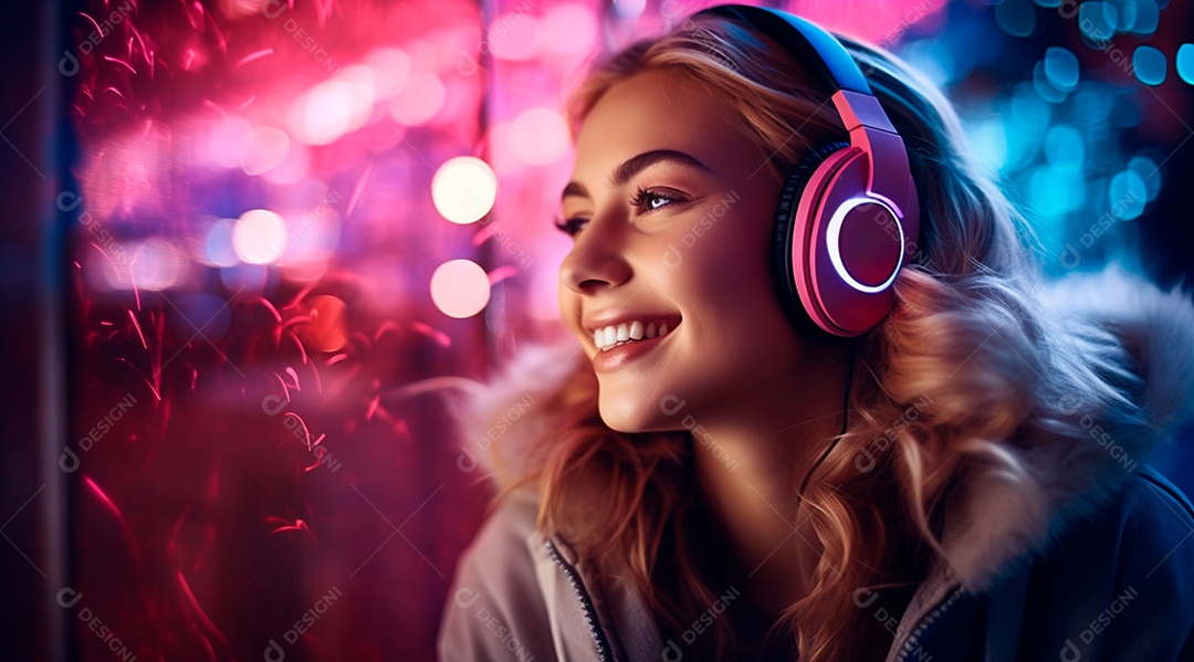 Fotografia de Jovem usando fones de ouvido curtindo música