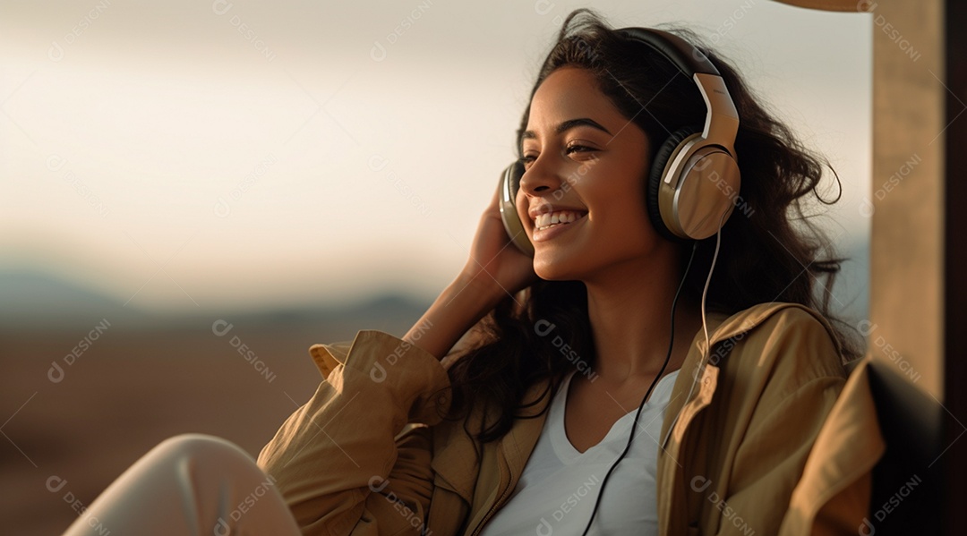 Fotografia de Jovem usando fones de ouvido curtindo música