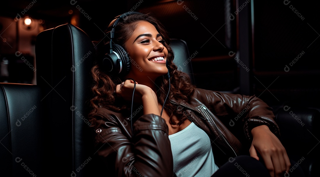 Fotografia de Jovem usando fones de ouvido curtindo música