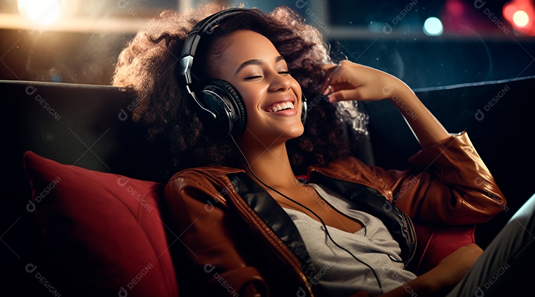 Fotografia de Jovem usando fones de ouvido curtindo música