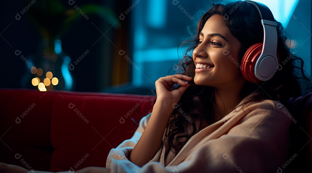 Fotografia de Jovem usando fones de ouvido curtindo música