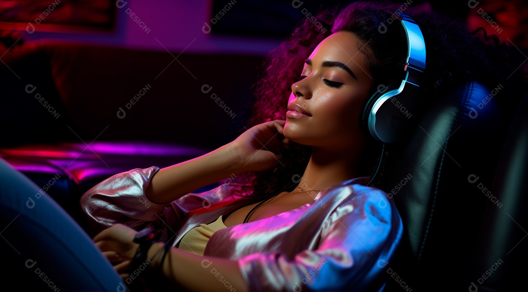 Fotografia de Jovem usando fones de ouvido curtindo música