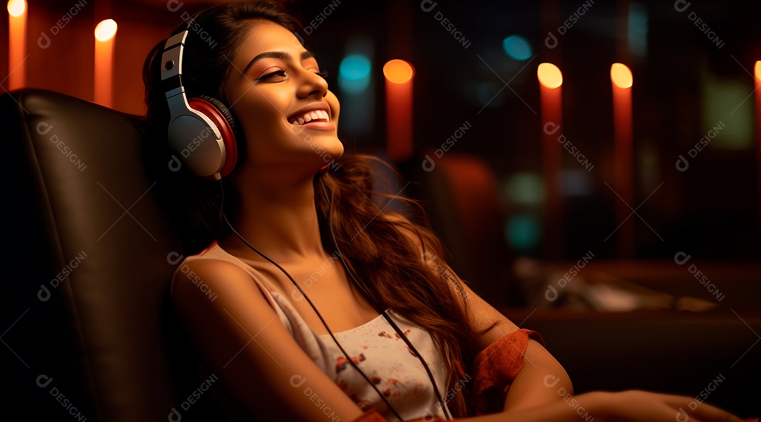 Fotografia de Jovem usando fones de ouvido curtindo música