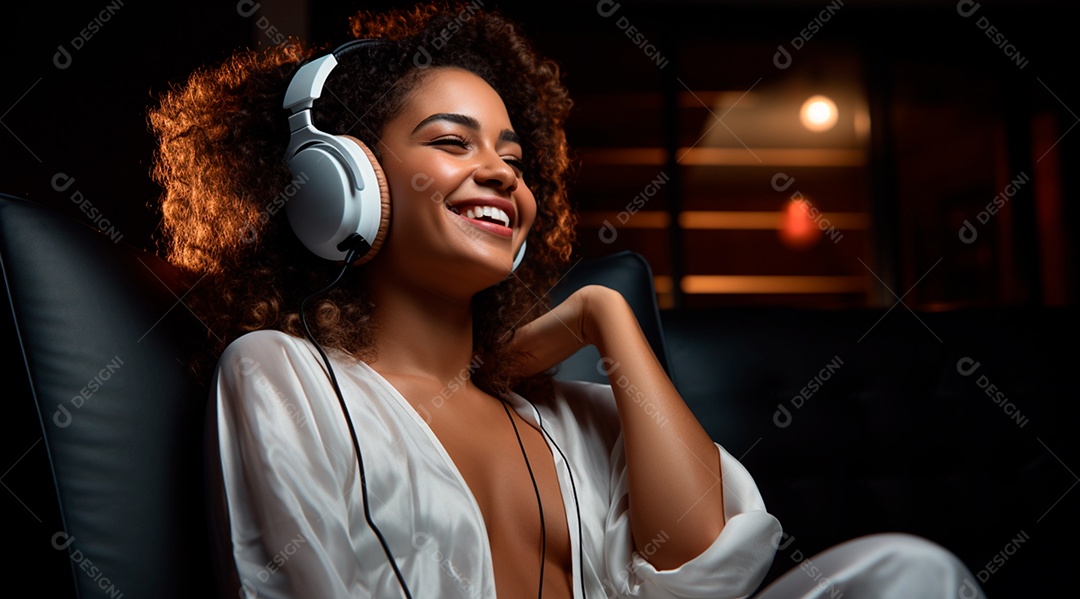 Fotografia de Jovem usando fones de ouvido curtindo música