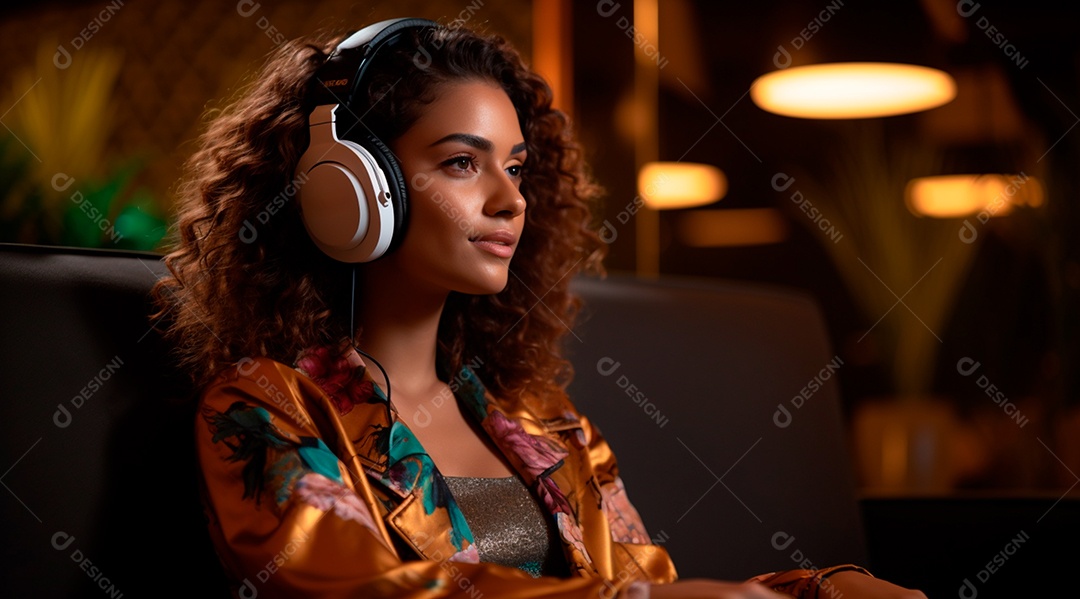 Fotografia de Jovem usando fones de ouvido curtindo música