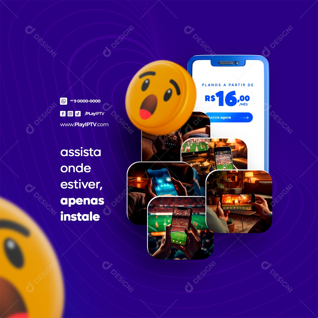 IPTV Assista Onde estiver Apenas Instale Planos a Partir de 16,00 Mês Social Media PSD Editável