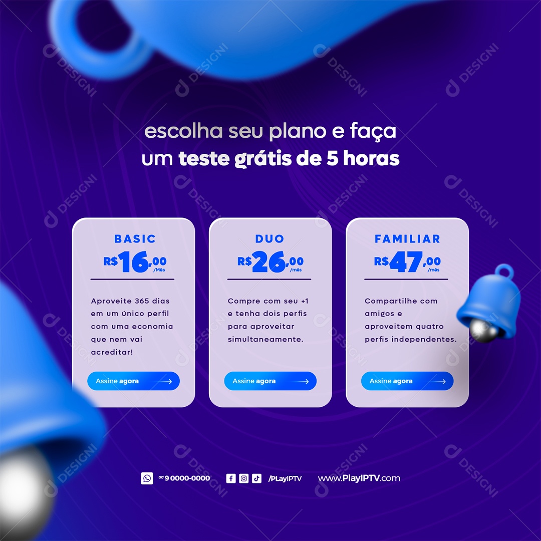 IPTV Escolha seu Plano e Faça um Teste Grátis de 5 Horas Social Media PSD Editável