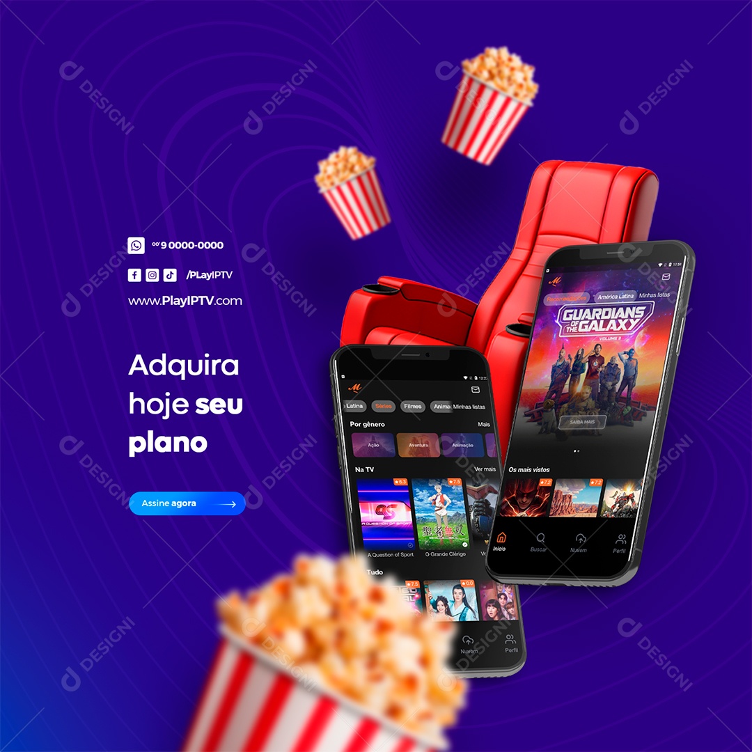 IPTV Adquira Hoje seu Plano Assine Agora Social Media PSD Editável