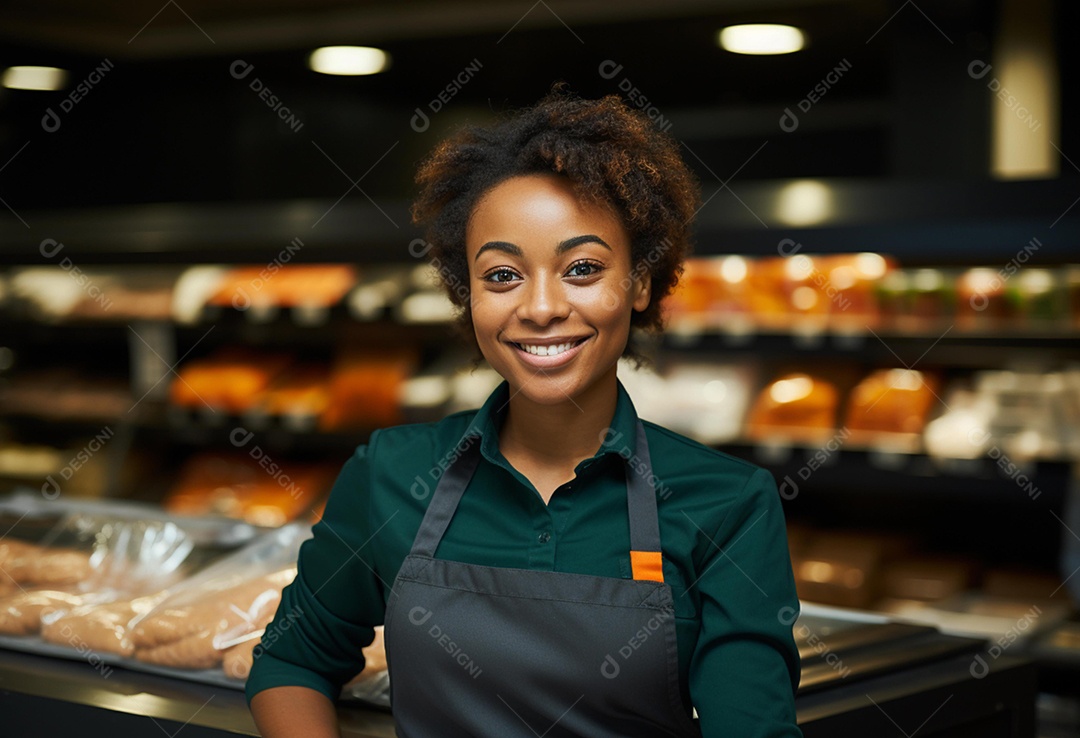 Linda atendente negra sorridente