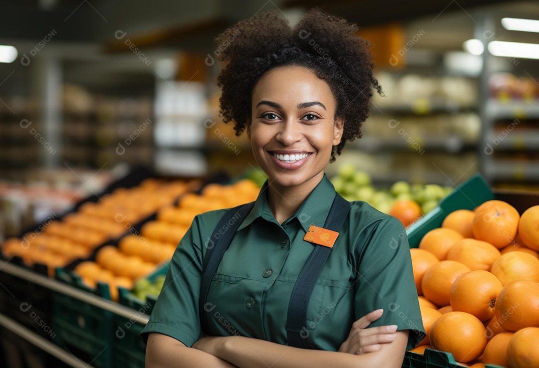 Linda atendente negra sorridente