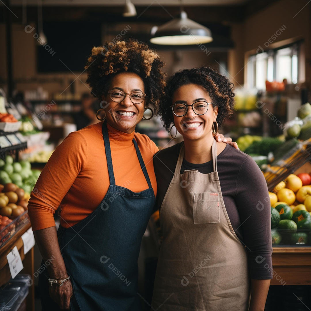 Atendentes sorridentes de avental