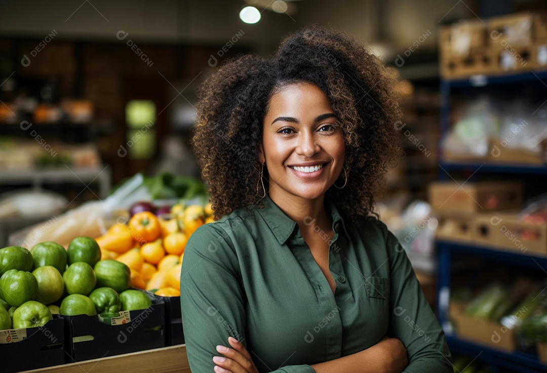 Linda atendente de supermercado sorridente